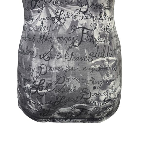 Lululemon Scoop Neck Workout Tank Top White Gray Cursive Script Womens Size 4 - Picture 4 of 12